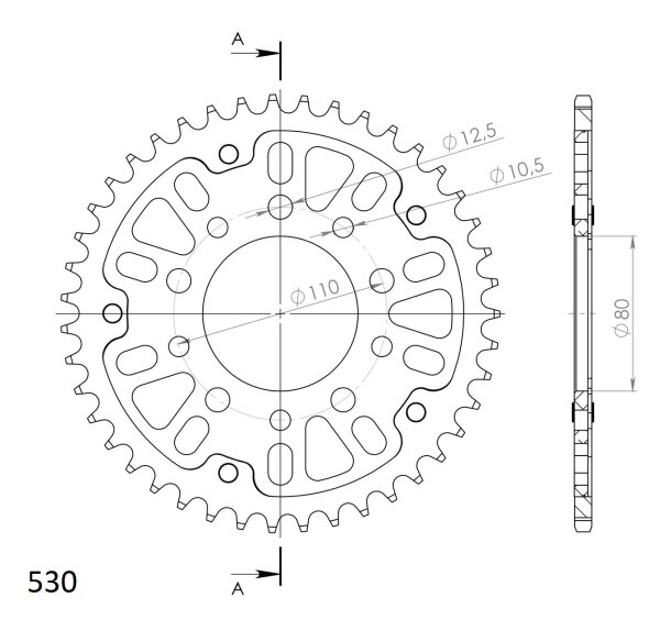 Supersprox Stealth-Kettenrad 530 - 43Z (rot) RST-1334:43-RED|ID 80,0 LK 110,0 5-Loch/5-Loch