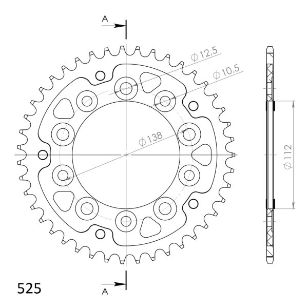 Supersprox Stealth-Kettenrad 525 - 43Z (rot) RST-1304:43-RED|ID 112,0 LK 138,0 5-Loch/5-Loch