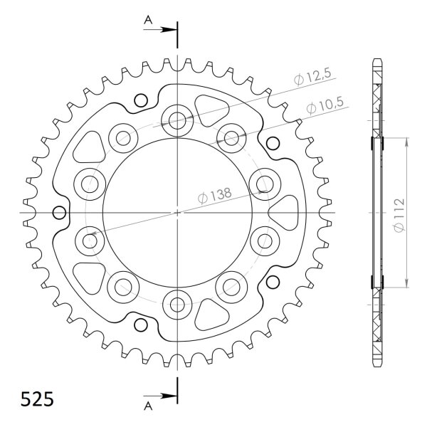 Supersprox Stealth-Kettenrad 525 - 44Z (silber) RST-1304:44-SLV|ID 112,0 LK 138,0 5-Loch