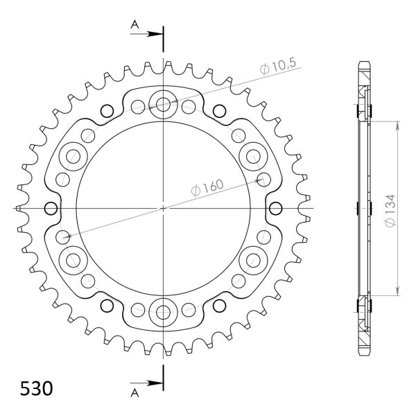 Supersprox Stealth-Kettenrad 530 - 43Z (rot) RST-1306:43-RED|ID 134,0 LK 160,0 6-Loch