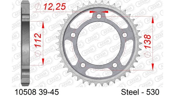 DC AFAM Stahl-Kettenrad 530 - 45Z (Silber) 10508-45| ID 112 LK 138 5-Loch