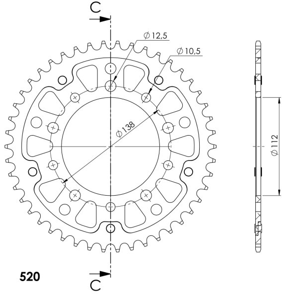 Supersprox Stealth-Kettenrad 520 - 45Z (rot) RST-1303:45-RED|ID 112,0 LK 138,0 5-Loch/5-Loch