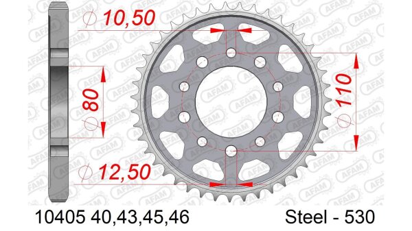 DC AFAM Stahl-Kettenrad 530 - 40Z (Silber) 10405-40| ID 80 LK 110 5-Loch