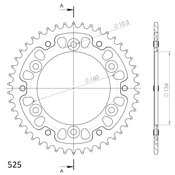 Supersprox Stealth-Kettenrad 525 - 46Z (rot) RST-1307:46-RED|ID 134,0 LK 160,0 6-Loch