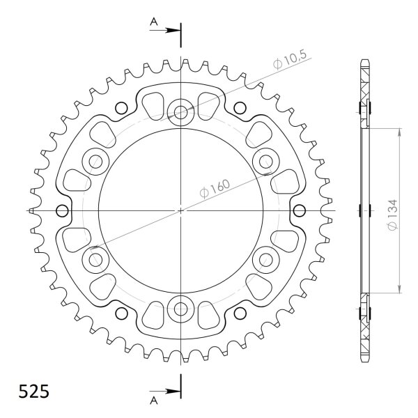 Supersprox Stealth-Kettenrad 525 - 47Z (gold) RST-1307:47-GLD|ID 134,0 LK 160,0 6-Loch