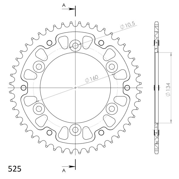 Supersprox Stealth-Kettenrad 525 - 48Z (gold) RST-1307:48-GLD|ID 134,0 LK 160,0 6-Loch