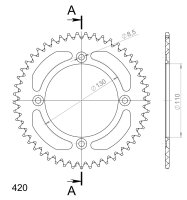 Supersprox Alu-Kettenrad 420 - 49Z (rot) RAL-209:49-RED|ID 110,0 LK 130,0 4-Loch