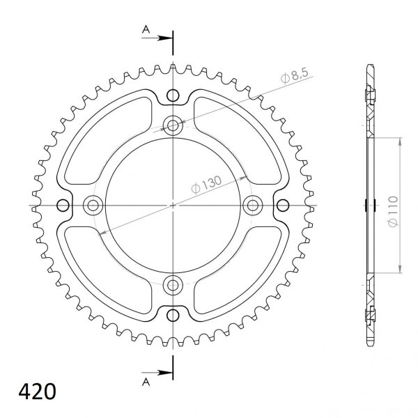 Supersprox Stealth-Kettenrad 420 - 53Z (rot) RST-209:53-RED|ID 110,0 LK 130,0 4-Loch