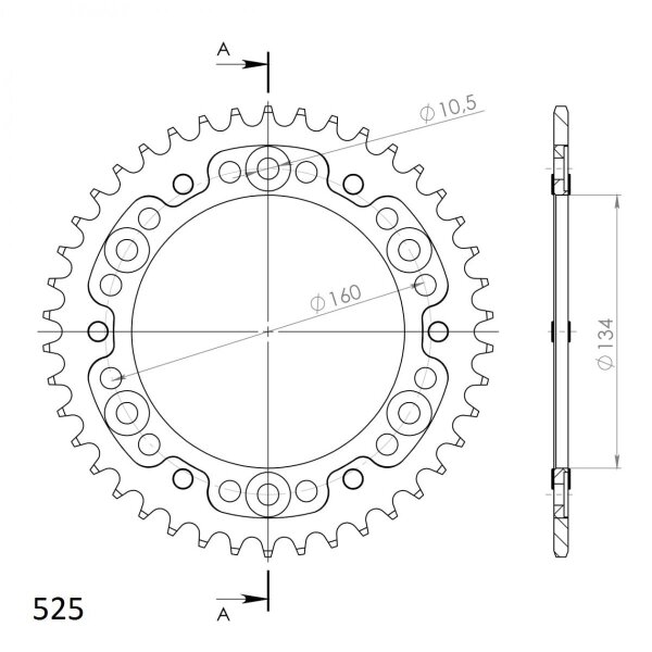 Supersprox Stealth-Kettenrad 525 - 41Z (blau) RST-1307:41-BLU|ID 134,0 LK 160,0 6-Loch