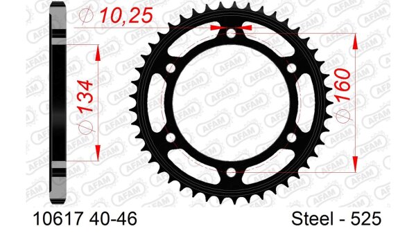 DC AFAM Stahl-Kettenrad 525 - 40Z (Schwarz) 10617-40| ID 134 LK 160 6-Loch