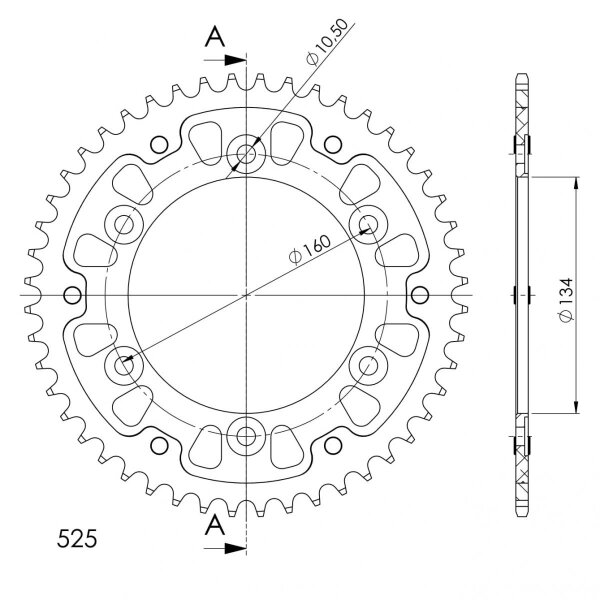 Supersprox Stealth-Kettenrad 525 - 50Z (rot) RST-1307:50-RED|ID 134,0 LK 160,0 6-Loch