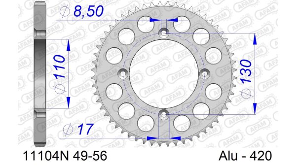 DC AFAM Alu-Kettenrad 420 - 52Z (Silber) 11104N-52 | ID 110 LK 130 4-Loch