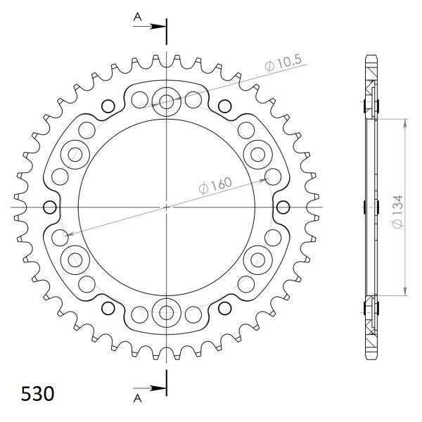 Supersprox Stealth-Kettenrad 530 - 44Z (orange) RST-1306:44-ORG|ID 134,0 LK 160,0 6-Loch