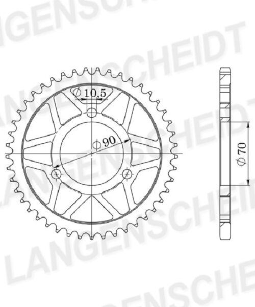 Supersprox Alu-Kettenrad 428 - 42Z (silber) ID 70,0 LK 90,0 3-Loch/10-Loch