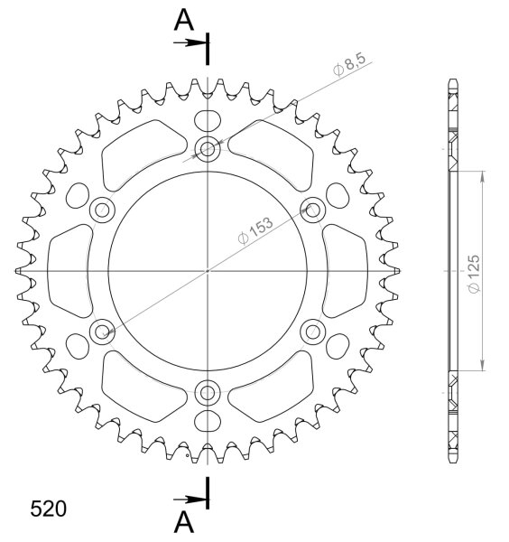 Supersprox Alu-Kettenrad 520 - 46Z (rot) RAL-210:46-RED|ID 125,0 LK 153,0 6-Loch/6-Loch