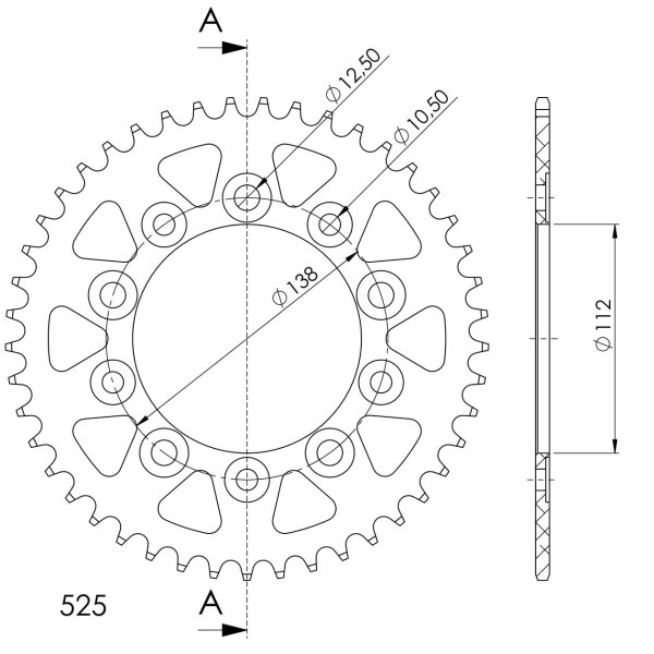 Supersprox Alu-Kettenrad 525 - 44Z (rot) RAL-1304:44-RED|ID 112,0 LK 138,0 5-Loch/5-Loch