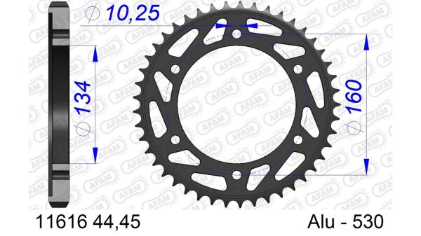 DC AFAM Alu-Kettenrad 530 - 45Z (Gun Metal) 11616-45 | ID 134 LK 160 6-Loch