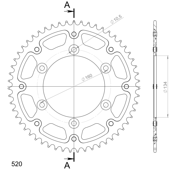 Supersprox Stealth-Kettenrad 520 - 55Z (orange) RST-1308:55-ORG|ID 134,0 LK 160,0 6-Loch