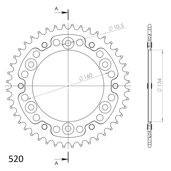 Supersprox Stealth-Kettenrad 520 - 43Z (rot) RST-1308:43-RED|ID 134,0 LK 160,0 6-Loch