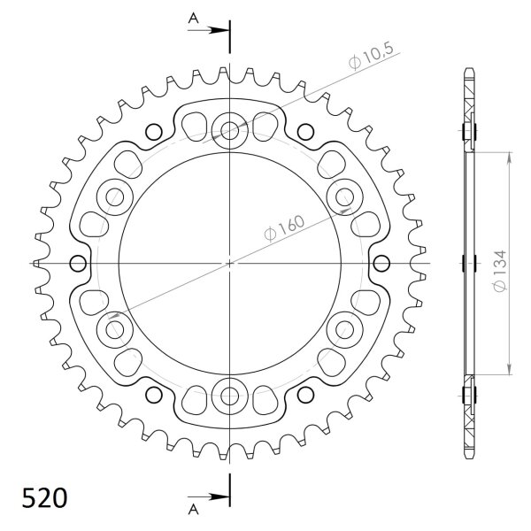 Supersprox Stealth-Kettenrad 520 - 45Z (rot) RST-1308:45-RED|ID 134,0 LK 160,0 6-Loch