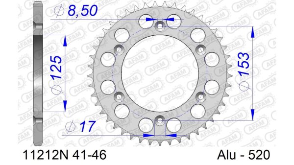 DC AFAM Alu-Kettenrad 520 - 44Z (Silber) 11212N-44 | ID 125 LK 153 6-Loch