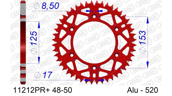 DC AFAM Alu-Kettenrad 520 - 49Z (Rot) 11212PR+49 | ID 125 LK 153 6-Loch mit Schlammnut