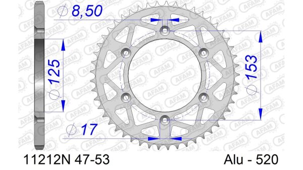 DC AFAM Alu-Kettenrad 520 - 49Z (Silber) 11212N-49 | ID 125 LK 153 6-Loch