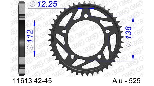 DC AFAM Alu-Kettenrad 525 - 42Z (Gun Metal) 11613-42 | ID 112 LK 138 5-Loch