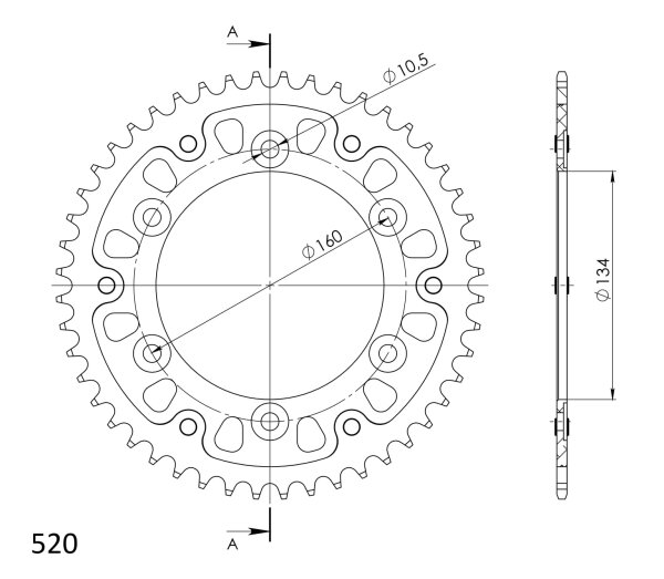 Supersprox Stealth-Kettenrad 520 - 48Z (gold) RST-1308:48-GLD|ID 134,0 LK 160,0 6-Loch