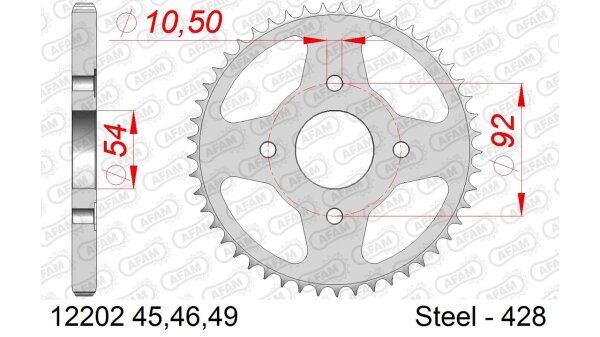 DC AFAM Stahl-Kettenrad 428 - 45Z (Silber) 12202-45| ID 54 LK 92 4-Loch