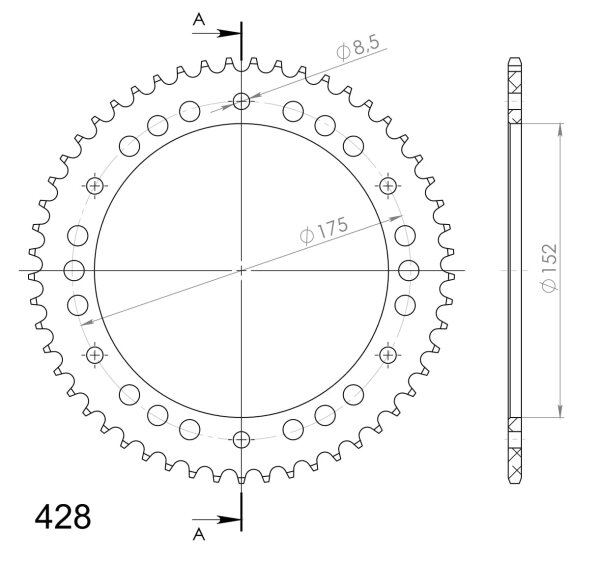 Supersprox Alu-Kettenrad 428 - 53Z (rot) RAL-839:53-RED|ID 152,0 LK 175,0 6-Loch