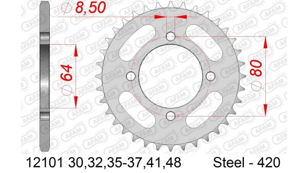 DC AFAM Stahl-Kettenrad 420 - 35Z (Silber) 12101-35| ID 64 LK 80 4-Loch