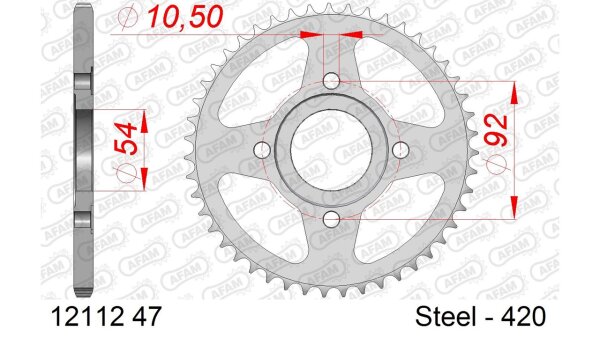 DC AFAM Stahl-Kettenrad 420 - 47Z (Silber) 12112-47| ID 54 LK 92 4-Loch