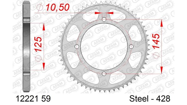 DC AFAM Stahl-Kettenrad 428 - 59Z (Silber) 12221-59| ID 125 LK 145 4-Loch