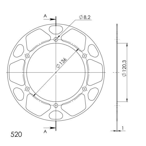 Supersprox Edge-Disc 520 - 45Z (gold) ACD-846:45-GLD|ID 120,0 LK 136,0 6-Loch