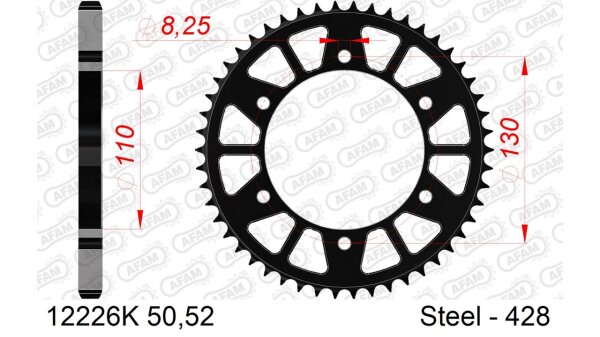 DC AFAM MX Stahl-Kettenrad 428 - 50Z (Schwarz) 12226K-50| ID 110 LK 130 6-Loch