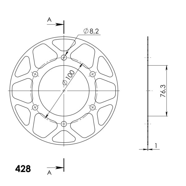 Supersprox Edge-Disc 428 - 48Z (rot) ACD-1844:48-RED|ID 76,0 LK 100,0 6-Loch