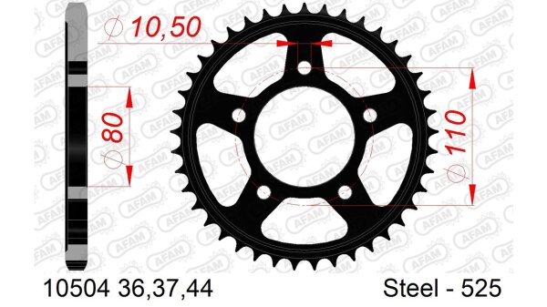 DC AFAM Stahl-Kettenrad 525 - 36Z (Schwarz) 10504-36| ID 80 LK 110 5-Loch