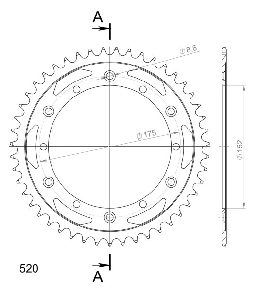 Supersprox Stealth-Kettenrad 520 - 47Z (gold) RST-853:47-GLD|ID 152,0 LK 175,0 6-Loch/6-Loch