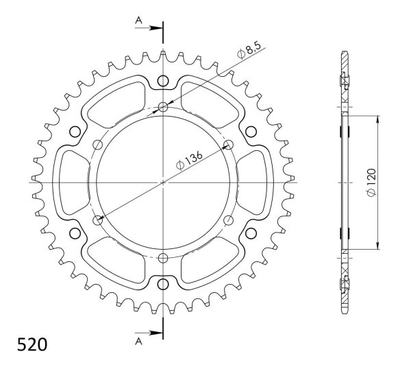 Supersprox Stealth-Kettenrad 520 - 38Z (silber) RST-846:38-SLV|ID 120,0 LK 136,0 6-Loch