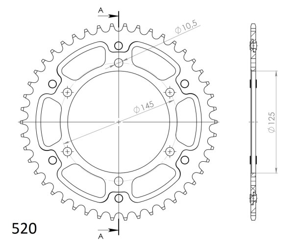 Supersprox Stealth-Kettenrad 520 - 46Z (rot) RST-855:46-RED|ID 125,0 LK 145,0 6-Loch