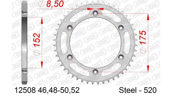 DC AFAM Stahl-Kettenrad 520 - 48Z (Silber) 12508-48| ID 152 LK 175 6-Loch