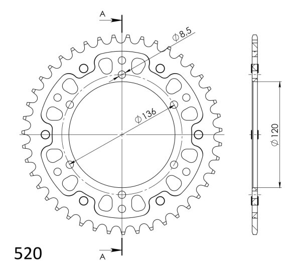 Supersprox Stealth-Kettenrad 520 - 43Z (gold) RST-846:43-GLD|ID 120,0 LK 136,0 6-Loch