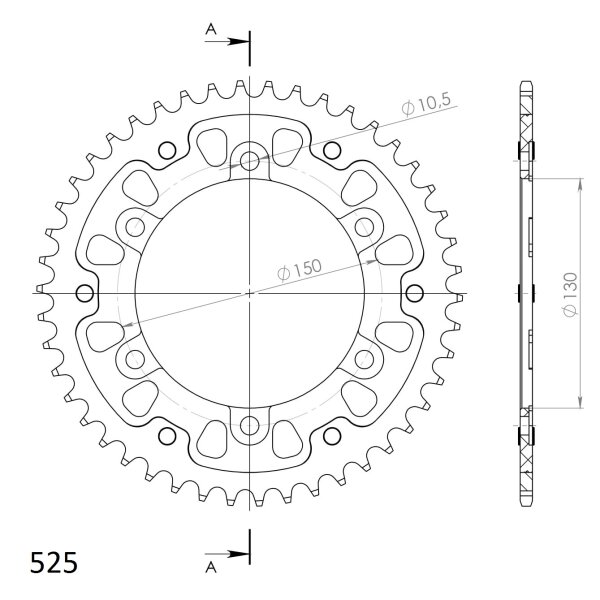 Supersprox Stealth-Kettenrad 525 - 46Z (rot) RST-300:46-RED|ID 130,0 LK 150,0 6-Loch