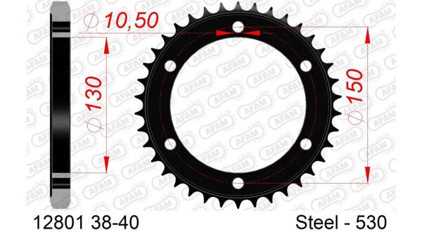 DC AFAM Stahl-Kettenrad 530 - 38Z (Schwarz) 12801-38| ID 130 LK 150 6-Loch