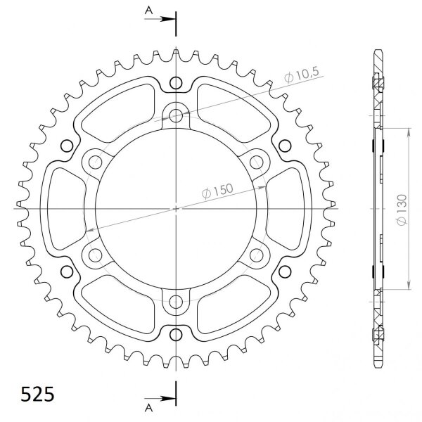 Supersprox Stealth-Kettenrad 525 - 51Z (silber) RST-300:51-SLV|ID 130,0 LK 150,0 6-Loch