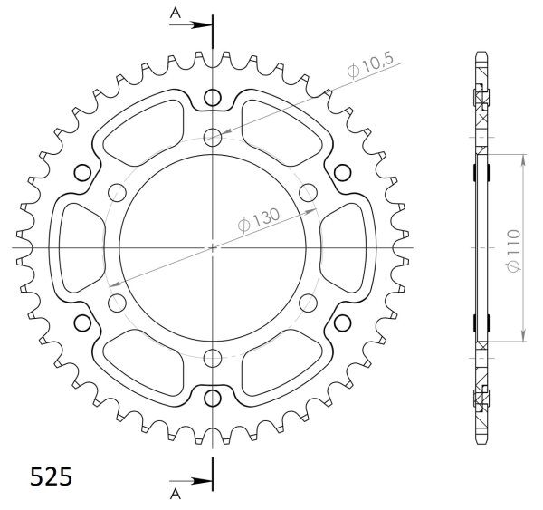 Supersprox Stealth-Kettenrad 525 - 44Z (blau) RST-480:44-BLU|ID 110,0 LK 130,0 6-Loch