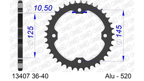 DC AFAM Alu-Kettenrad 520 - 36Z (Gun Metal) 13407-36 | ID 125 LK 145 4-Loch