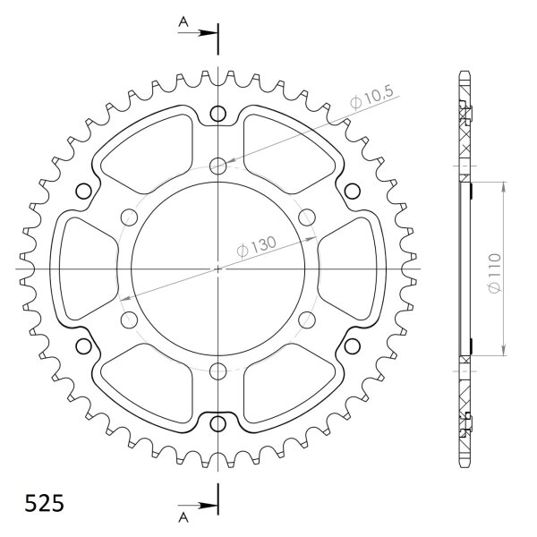 Supersprox Stealth-Kettenrad 525 - 45Z (silber) RST-480:45-SLV|ID 110,0 LK 130,0 6-Loch