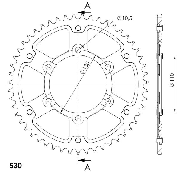 Supersprox Stealth-Kettenrad 530 - 51Z (silber) RST-479:51-SLV|ID 110,0 LK 130,0 6-Loch